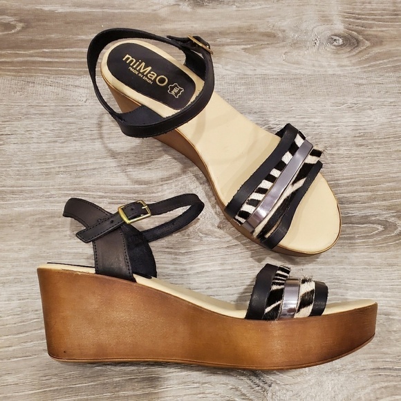 NEW miMaO Leather Wedge Platform Strappy Sandals - Picture 1 of 6
